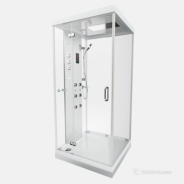 Modern Transparent Glass Shower Cabin With Control Panel And Shower Head 3d model 