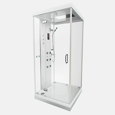 Modern Transparent Glass Shower Cabin With Control Panel And Shower Head 3d model