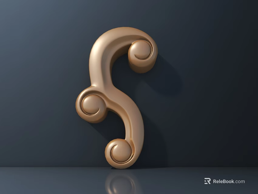 Golden Ornamental Carving Decorative Metallic Design With Dark Background And Reflective Surface 3d model 