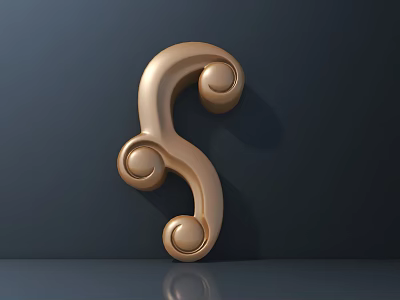 Golden Ornamental Carving Decorative Metallic Design With Dark Background And Reflective Surface 3d model