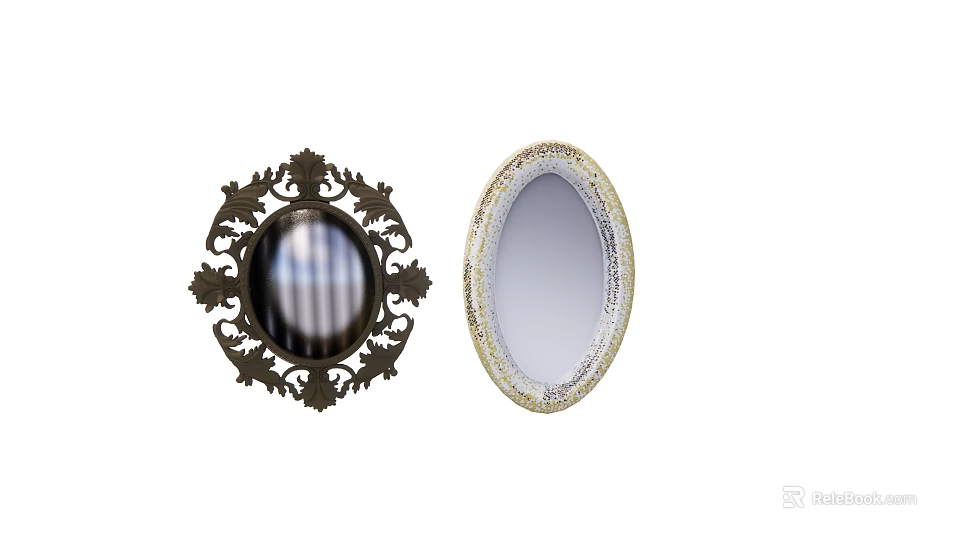 Decorative Vintage Mirrors With Intricate Carved Frame And Oval Light Gold Trim 3d model 