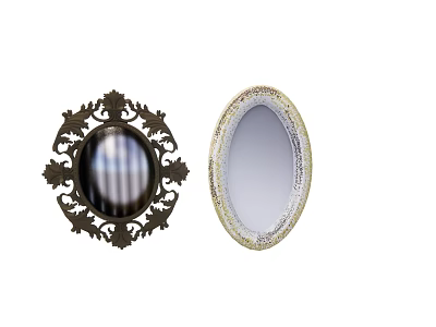 Decorative Vintage Mirrors With Intricate Carved Frame And Oval Light Gold Trim 3d model