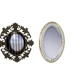 Decorative Vintage Mirrors With Intricate Carved Frame And Oval Light Gold Trim