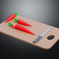 Fresh Red Carrots on Wooden Cutting Board with Sharp Kitchen Knife 3d model