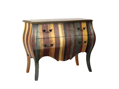 Unique Vintage Multicolored Striped Decorative Cabinet With Drawers And Wooden Legs 3d model