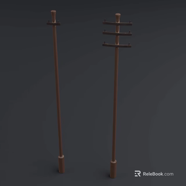 Public Utility Poles With Cross Arms For Electrical Power Distribution 3d model 