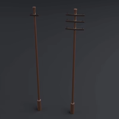 Public Utility Poles With Cross Arms For Electrical Power Distribution 3d model