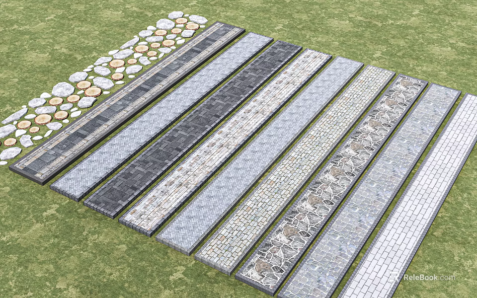 Various Garden Path Paving Designs Featuring Stone Slabs Pebble Patterns and Textures 3d model 
