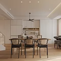 Modern Restaurant Interior With Open Space Wooden Flooring Dining Table Staircase Natural Light