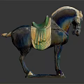 Colorful Ceramic Horse Furniture Sculpture With Green Saddle And Glossy Finish
