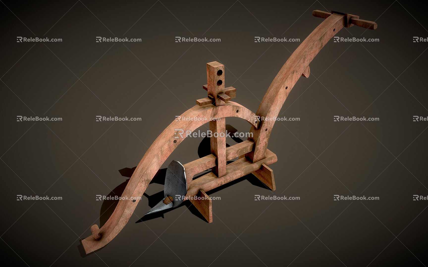 Chinese Farming Tools Bending Shaft Plough Jiangdong Plough Curved Yuan Plough Farming Wood Pear 3d model