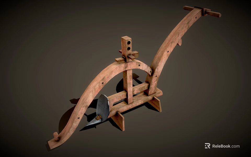 Traditional Agricultural Equipment With Wooden Frame And Metal Plowshare Design 3d model 