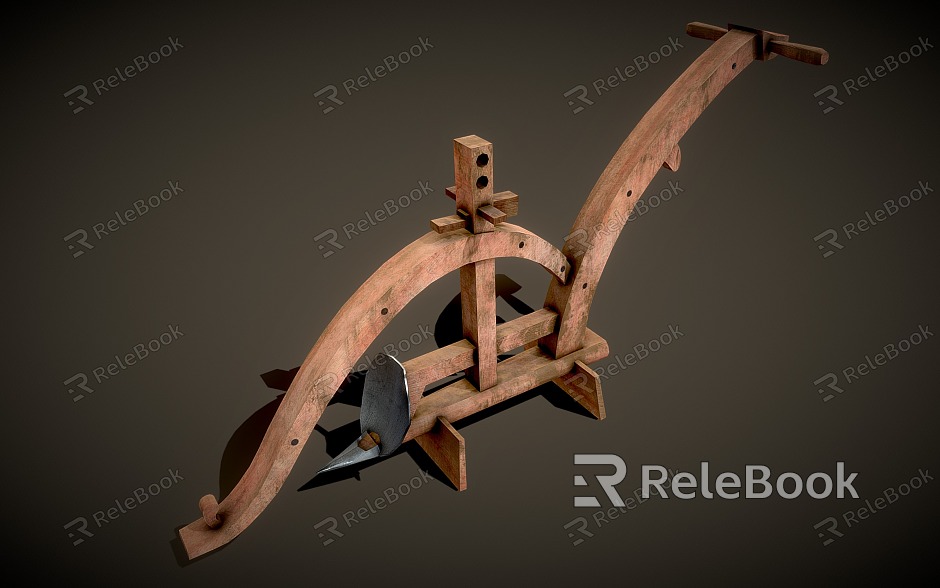 Chinese Farming Tools Bending Shaft Plough Jiangdong Plough Curved Yuan Plough Farming Wood Pear model