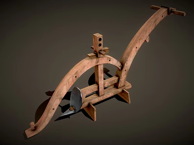 Traditional Agricultural Equipment With Wooden Frame And Metal Plowshare Design 3d model
