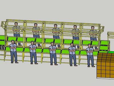 Industrial Equipment Featuring Metal Frames Green Panels And Workers In Operation 3d model