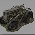 Vintage Rusted Tractor Model With Weathered Metal Parts And Grass Base