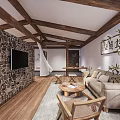 Hotel Guest Room Interior With Wooden Beams Stone Walls Natural Light And Cozy Furniture