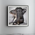 Elephant Animal Painting With Large Ears Curled Trunk Decorative Dots White Fabric Background Wall Art