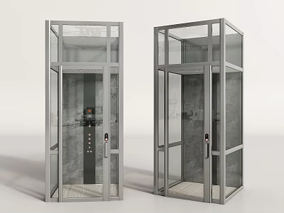 Modern Glass Elevator With Silver Frame Transparent Glass Interior Control Panel And Marble Wall 3d model