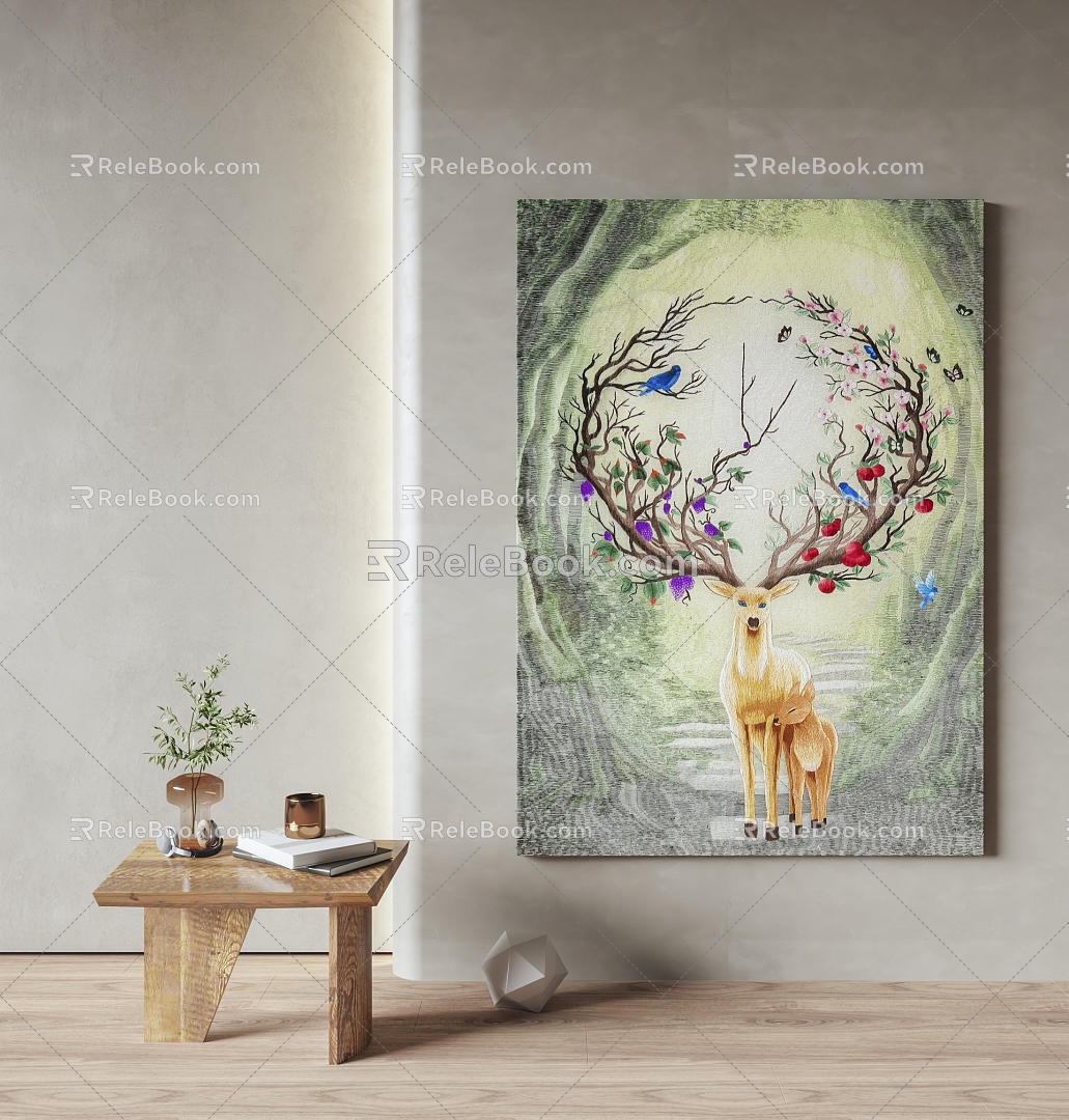 Nordic Cream Hanging Painting Abstract Fawn Oil Painting Modern Hanging Painting Decorative Ornaments Wall Decorations 3d model