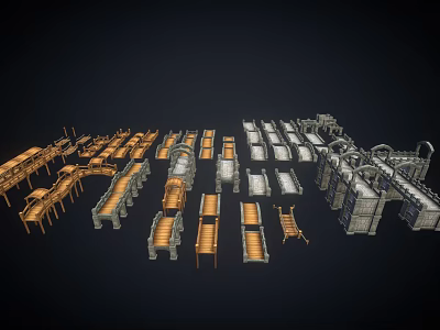 Industrial Conveyor Belt Assemblies With Various Mechanical Parts And Machinery Components 3d model