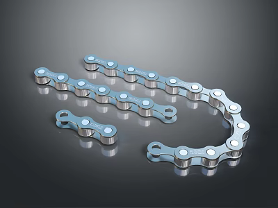 Silver Reflective Automotive Metal Chain Parts with Link Structure on Dark Background 3d model