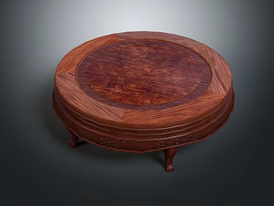 Round Wooden Dining Table With Classic Carved Legs And Natural Wood Grain 3d model