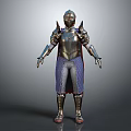 Fantasy Game Movie Character In Detailed Metallic Armor With Helmet And Purple Cloak