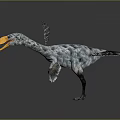 Prehistoric Bird Like Dinosaur With Large Orange Beak And Feathered Wings Standing On Dark Background