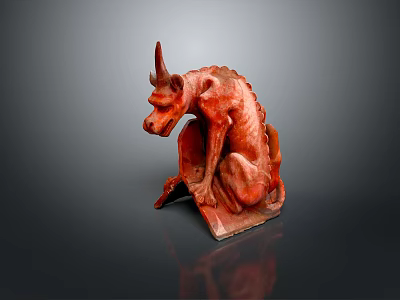 Red Horned Demon Monster Character Sculpture Featuring Crouching Pose for Game and Film Projects 3d model