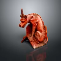 Red Horned Demon Monster Character Sculpture Featuring Crouching Pose for Game and Film Projects
