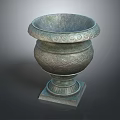 Elegant Ornamental Plant In Antique Bronze Decorative Pot With Carved Patterns And Square Base