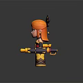 3D Animated Game Movie Character with Orange Hair Cat Ears Black Yellow Outfit and Blaster