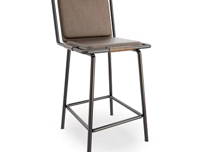 Stylish Brown Leather Bar Stool Featuring Black Metal Frame And Comfortable Seat 3d model