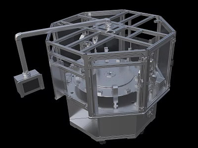 Industrial Automated Machinery With Metal Frame Transparent Enclosure And Circular Worktable 3d model