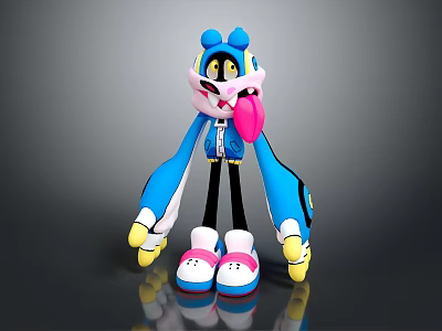 Cute Game And Movie Character With Blue Jacket Long Arms Pink Tongue And White Shoes 3d model