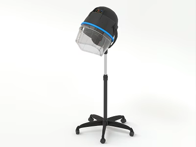 Commercial Salon Hair Drying Equipment With Black Hood Blue Stripe Adjustable Stand On Wheels 3d model