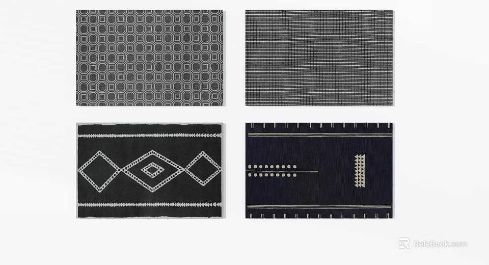 Stylish Square Rugs With Geometric Grid Diamond And Dot Patterns 3d model