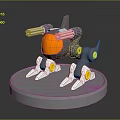 Mechanical Dog Shaped Weapon With Dual Cannons Gray Black Orange Yellow 3D Model On Base