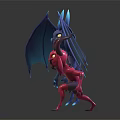 Blue And Red Fantasy Creature Characters With Horns And Wings