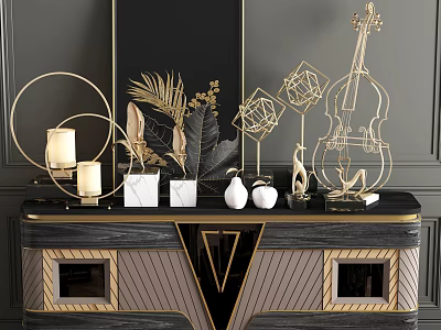 Modern Luxury Entryway Console Cabinet With Gold Accents Marble Top And Geometric Decor 3d model