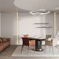 Modern Study Room Interior With Brown Sofa Chairs Round Table Wall Art And Pendant Light