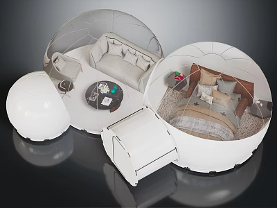 Modern Spherical Interior Design With Living Area Bedroom Sofa Bed And Furniture 3d model