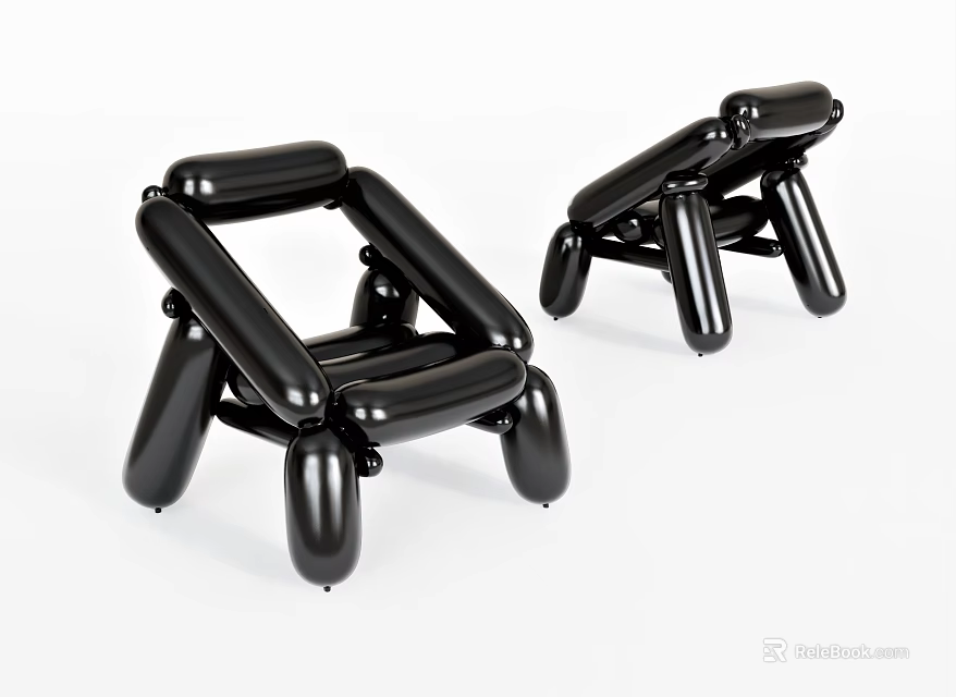 Stylish Black Balloon Design Single Chair With Modern Unique Structure 3d model 