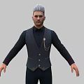 Man In Dark Vest And Pants With White Shoes And Gray Hair Standing Pose