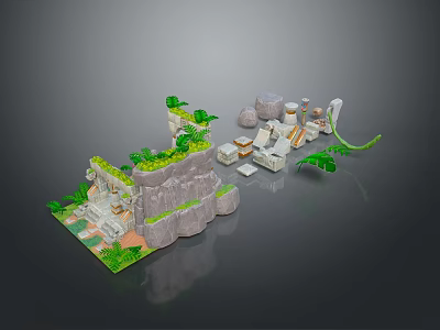 Miniature 3D Landscape Model With Rock Formations Green Plants And Steps 3d model