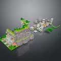 Miniature 3D Landscape Model With Rock Formations Green Plants And Steps