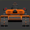 Futuristic Orange Tank 3D Model With Black Tracks Multiple Cannons And Mechanical Design
