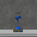 Decorative Ornament Set Featuring Blue Sand Hourglass on Colorful Building Blocks Base