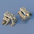Miniature Ancient Stone Structures With Open Framework And Light Roofs On Blue Background 3d model